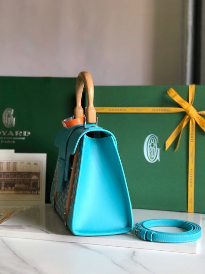 SA?GON PM BAG 28 IN LIGHT BLUE GOYARDINE CANVAS AND CALFSKIN