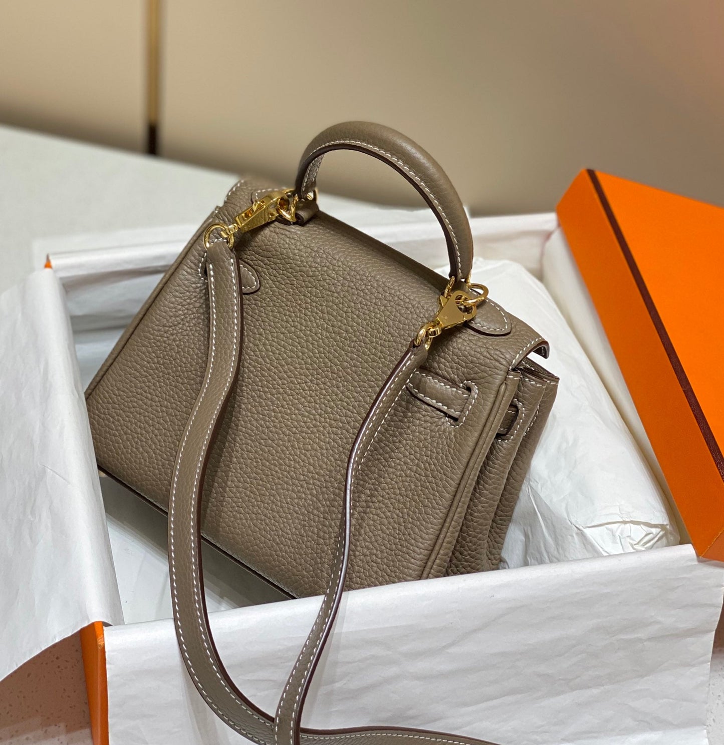 HM Mini Kelly 20cm Elephant Gray Togo Leather Gold Hardware
