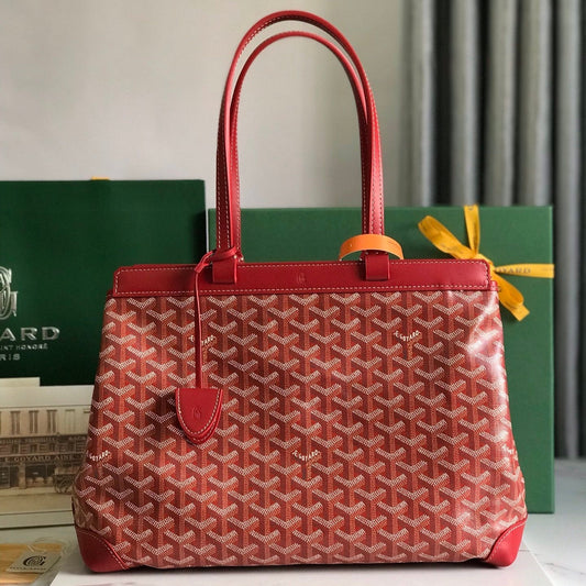 BELLECHASSE BIAUDE PM BAG 36 IN CLASSIC RED GOYARDINE CANVAS AND CALFSKIN TRIM
