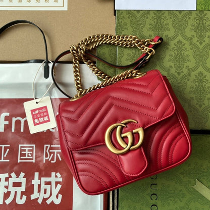 gg marmont mini 18cm red calfskin gold hardware