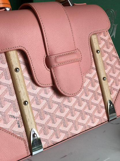 SA?GON PM BAG 28 IN BABY PINK GOYARDINE CANVAS AND CALFSKIN