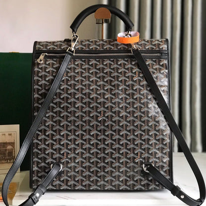 SAINT L¨¦GER BACKPACK 35 IN BROWN MIX BALCK GOYARDINE CANVAS AND CALFSKIN WITH CARTOON PATCH