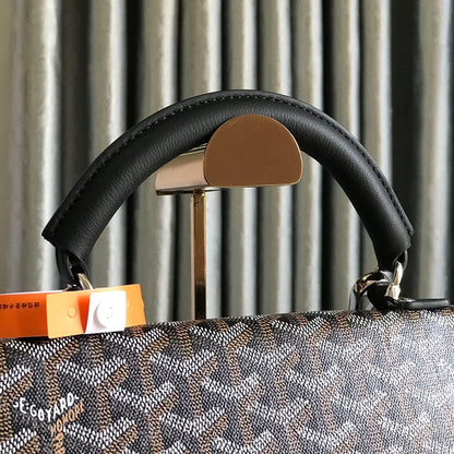 SAINT L¨¦GER BACKPACK 35 IN BROWN MIX BALCK GOYARDINE CANVAS AND CALFSKIN WITH CARTOON PATCH