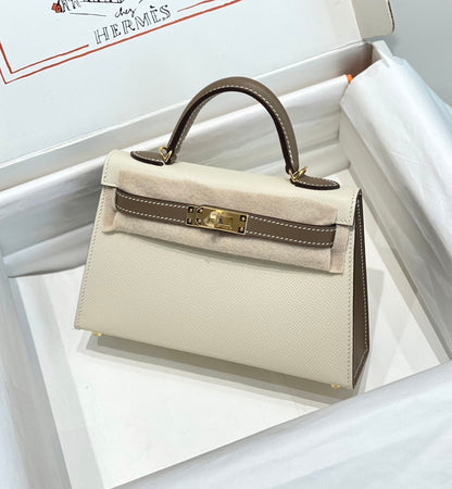 HM Mini Kelly 19cm Cream Etoupe Epsom Gold Hardware