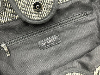 CC Deauville Tweed Bag Black Leather Silver Hardware 14