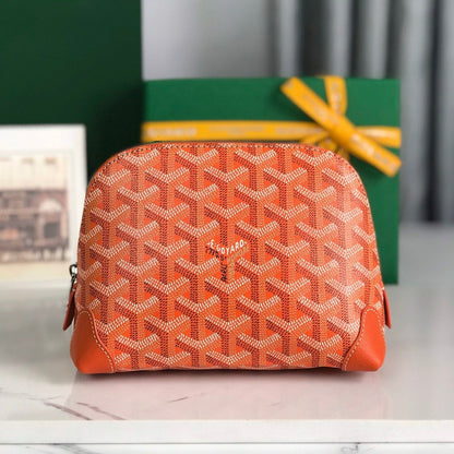 VEND?ME COSMETIC POUCH 17 IN ORANGE GOYARDINE CANVAS AND CALFSKIN TRIM