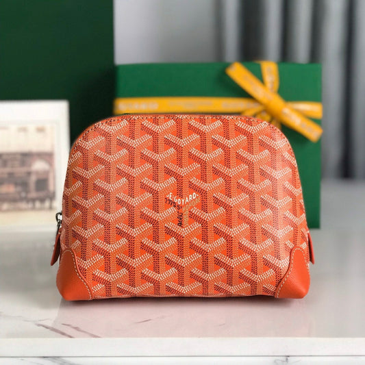 VEND?ME COSMETIC POUCH 17 IN ORANGE GOYARDINE CANVAS AND CALFSKIN TRIM