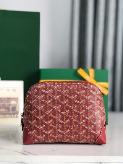 VEND?ME COSMETIC POUCH 17 IN CLASSIC RED GOYARDINE CANVAS AND CALFSKIN TRIM