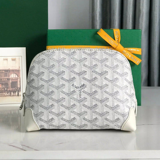 VEND?ME COSMETIC POUCH 17 IN WHITE GOYARDINE CANVAS AND CALFSKIN TRIM