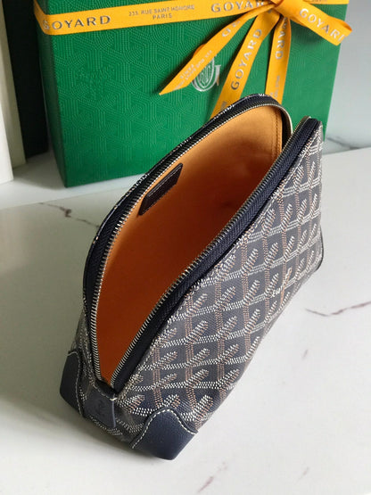 VEND?ME COSMETIC POUCH 17 IN NAVY BLUE GOYARDINE CANVAS AND CALFSKIN TRIM