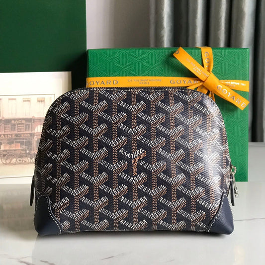 VEND?ME COSMETIC POUCH 17 IN NAVY BLUE GOYARDINE CANVAS AND CALFSKIN TRIM