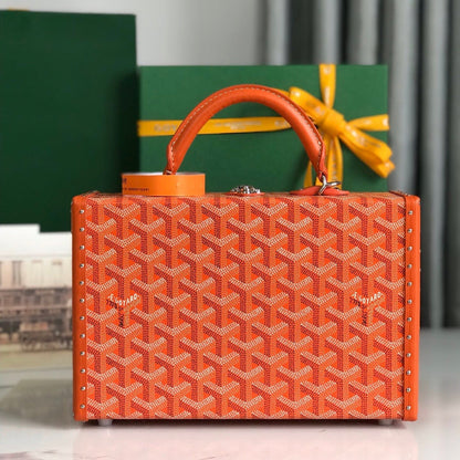 GRAND H?TEL TRUNK BAG 24 IN ORANGE GOYARDINE CANVAS AND CALFSKIN