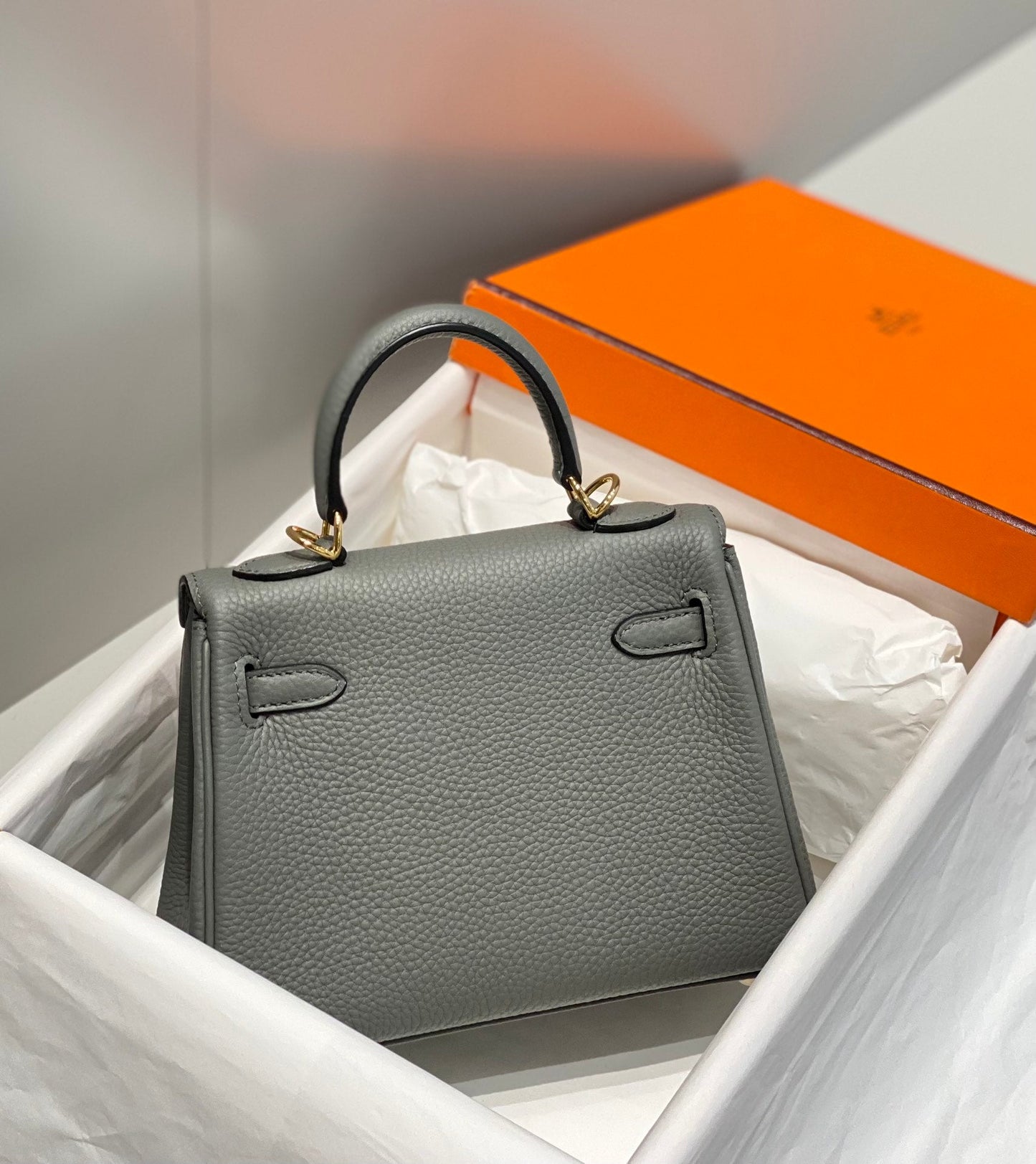 HM Mini Kelly 20cm Gris Meyer Togo Leather Gold Hardware