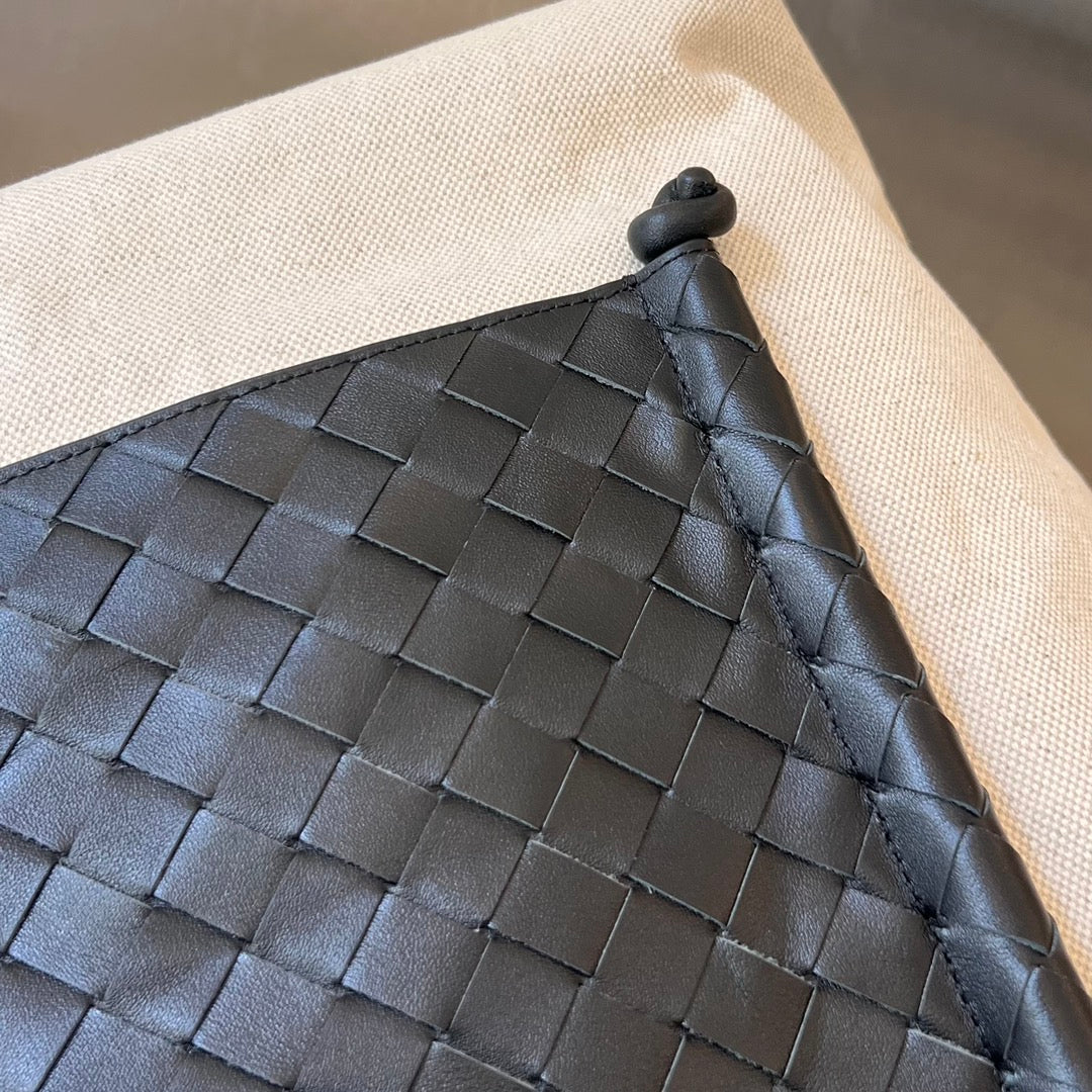 PORTELLO 41 TOTE IN BLACK CALFSKIN AND WHITE CANVAS