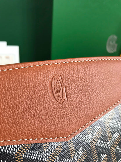 ROUETTE STRUCTUR¨¦ MINI BAG 21 IN BLACK GOYARDINE CANVAS AND TAN CALFSKIN
