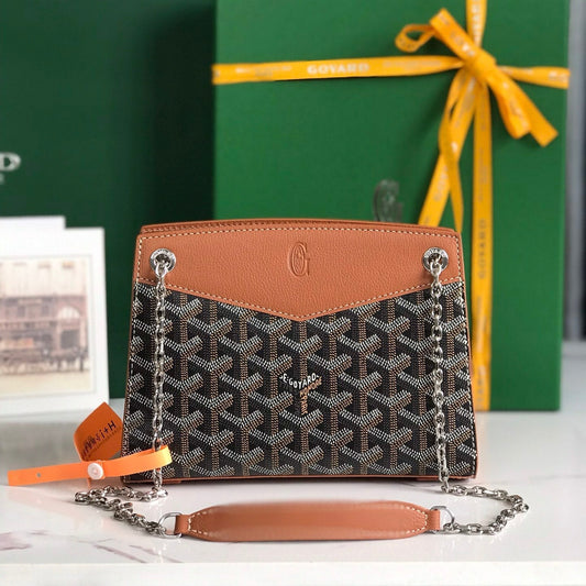 ROUETTE STRUCTUR¨¦ MINI BAG 21 IN BLACK GOYARDINE CANVAS AND TAN CALFSKIN