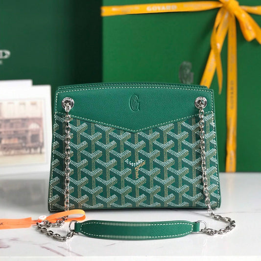 ROUETTE STRUCTUR¨¦ MINI BAG 21 IN GREEN GOYARDINE CANVAS AND CALFSKIN
