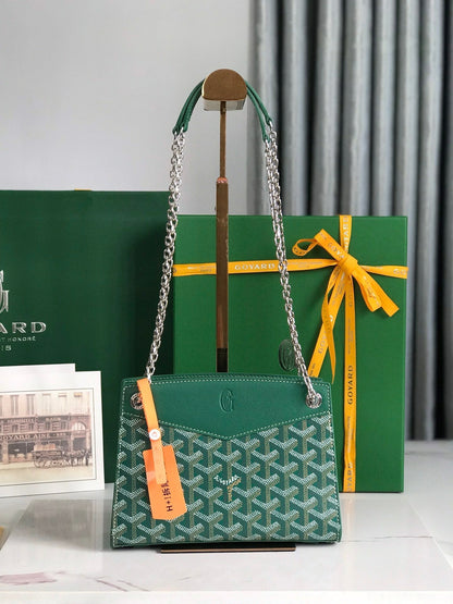 ROUETTE STRUCTUR¨¦ MINI BAG 21 IN GREEN GOYARDINE CANVAS AND CALFSKIN