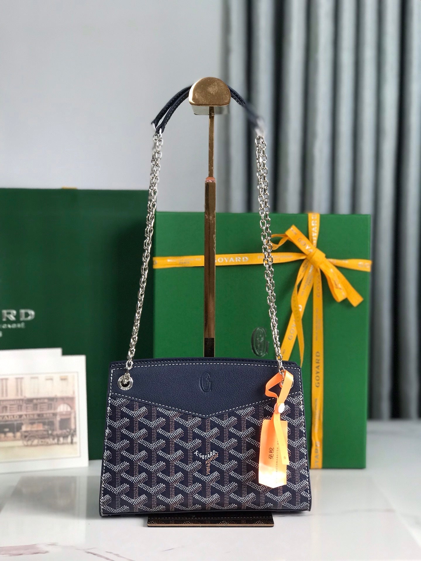 ROUETTE STRUCTUR¨¦ MINI BAG 21 IN NAVY BLUE GOYARDINE CANVAS AND CALFSKIN