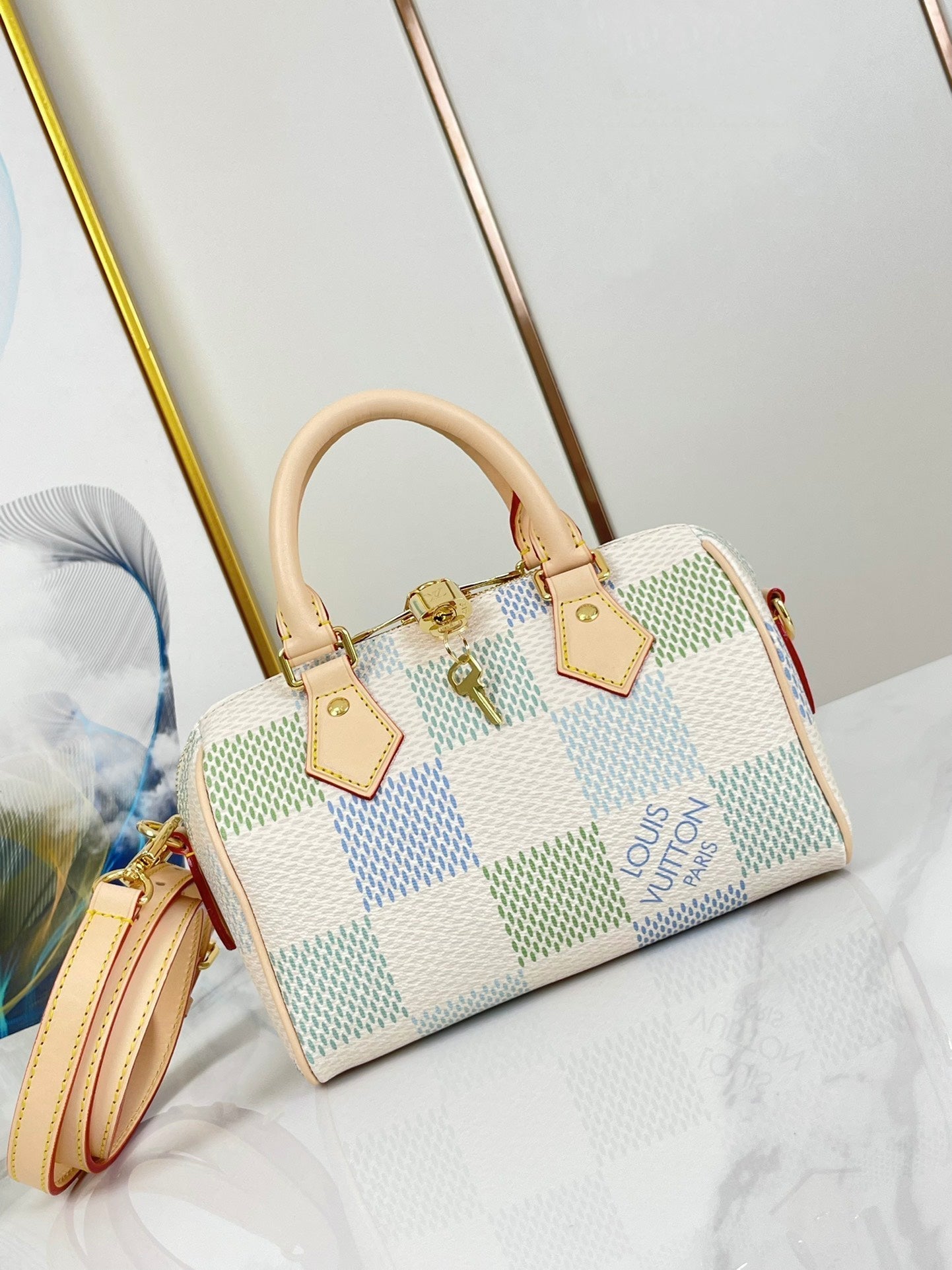 SPEEDY BANDOULI¨¨RE 20 IN PISTACHIO DAMIER GIANT CANVAS GOLD HARDWARE
