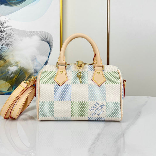SPEEDY BANDOULI¨¨RE 20 IN PISTACHIO DAMIER GIANT CANVAS GOLD HARDWARE
