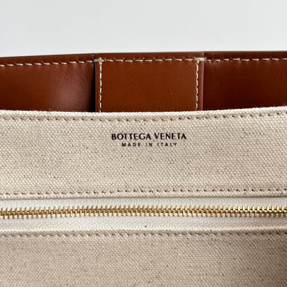 SMALL ANDIAMO 25 IN WHITE BROWN CALFSKIN AND CANVAS