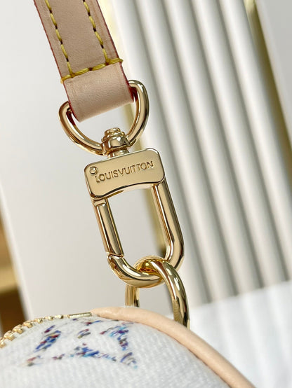 SPEEDY BANDOULI¨¨RE 20 IN WHITE MONOGRAM JACQUARD FABRIC AND BEIGE CALFSKIN TRIM