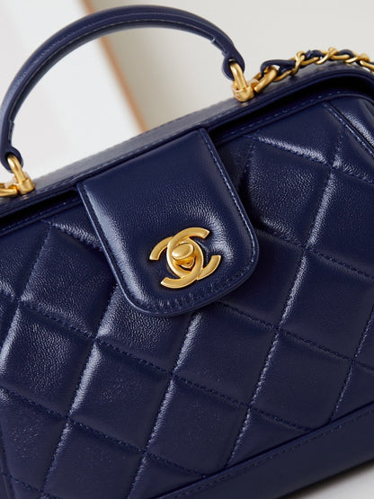 CC 24A Top Handle 23.5cm Night Blue Wax Leather Gold Hardware 238473