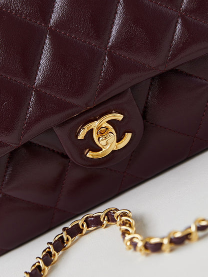 CC Flap Bag With Top Handle 25cm Wine Red Sheepskin Gold Hardware 238481