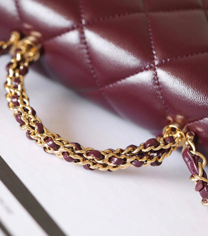 24B Mini Flap Bag With Top Handle 19cm Burgundy Lambskin