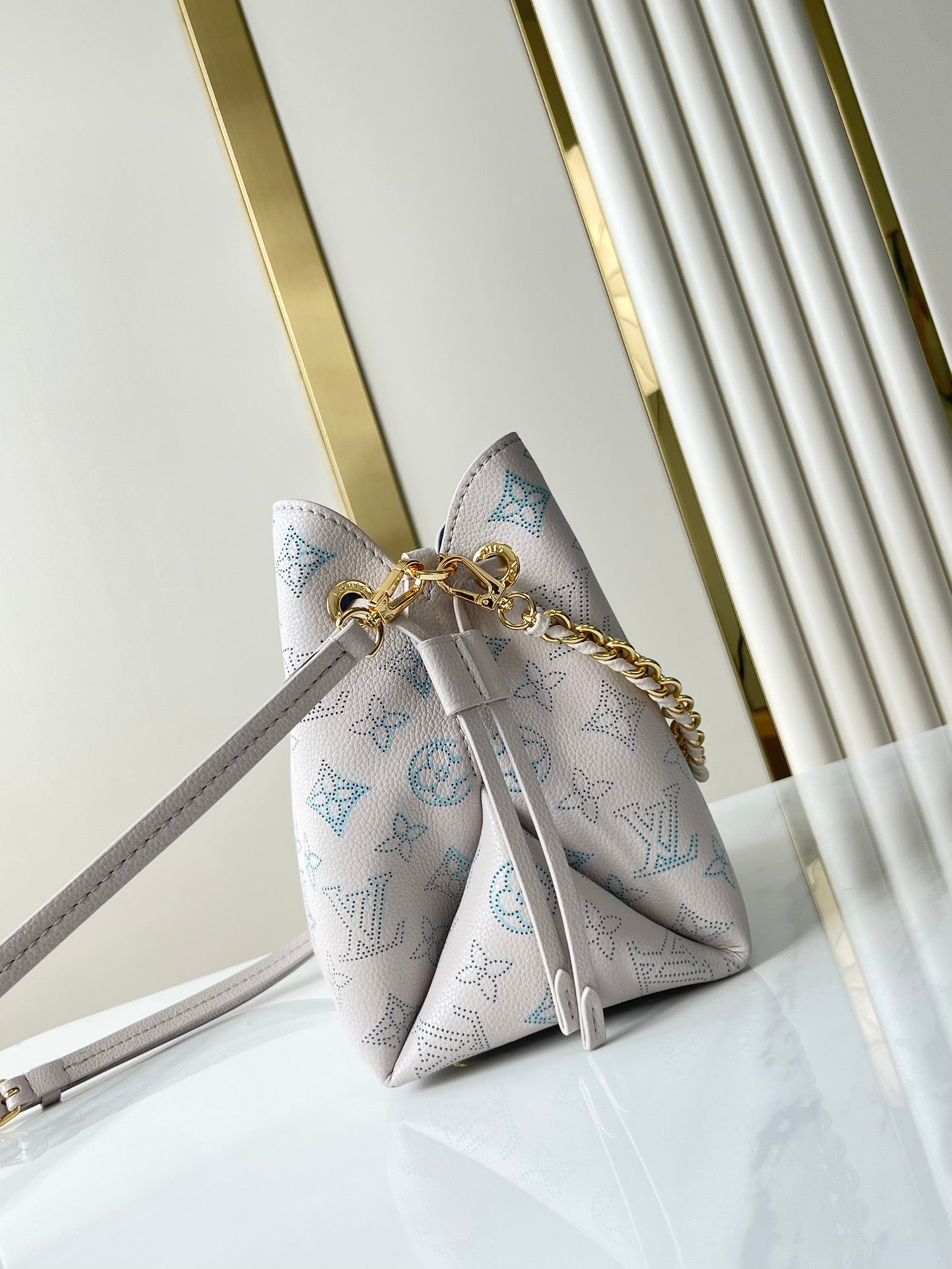 BELLA 22 IN BLUME PERFORATED CALFSKIN GOLD HARDWARE