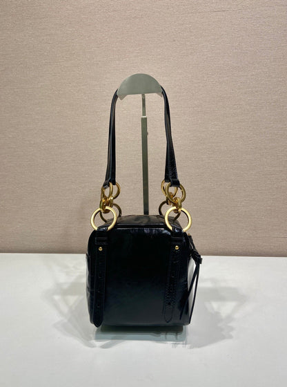 SMALL RECTANGULAR BAG 14 IN BLACK OIL WAX LAMBSKIN GOLD HARDWARE