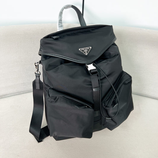 PRA BACKPACK 38 IN BLACK RE-NYLON AND SAFFIANO LEATHER