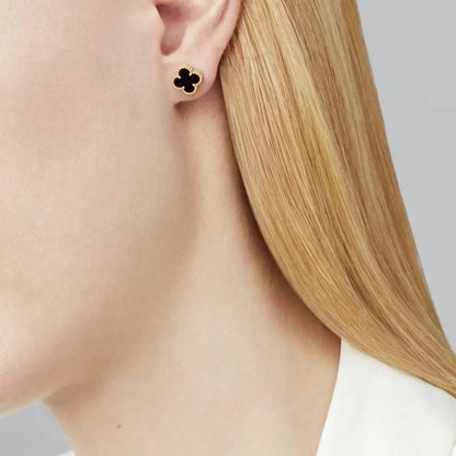 DIANA CLOVER MINI 9.5MM BLACK MOP EARRINGS