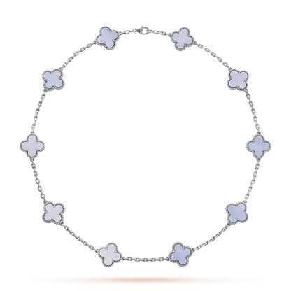 CLOVER 10 MOTIFS BLUE CHALCEDONY NECKLACE