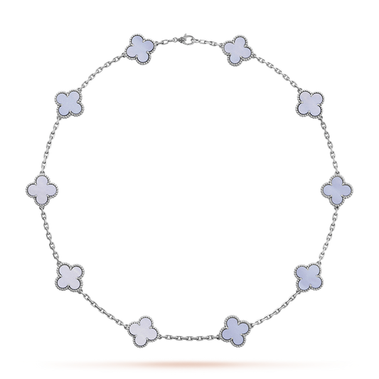 CLOVER 10 MOTIFS BLUE CHALCEDONY NECKLACE