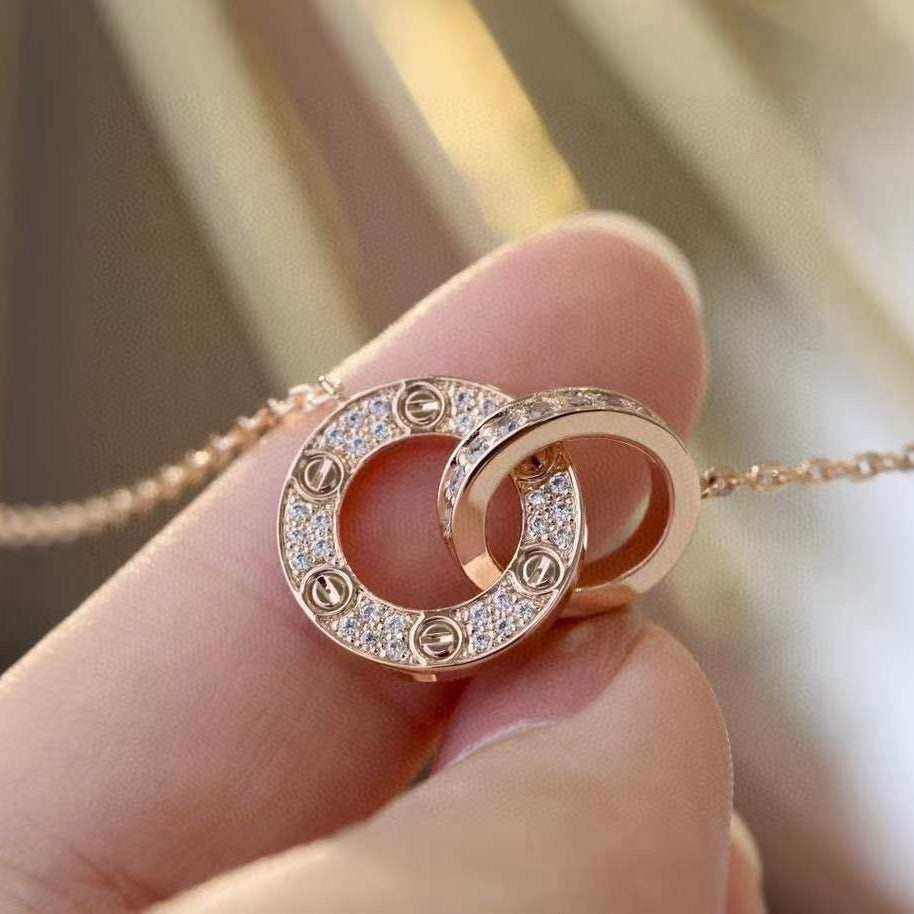 DIANA LOVE 7.6MM NECKLACE ROSE GOLD AND SILVER  FULL DIAMOND