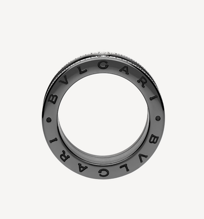 DIANA ZERO 1 ROCK FOUR-BAND BLACK CERAMIC WITH STUDDED SPIRAL AND PAVED DIAMONDS RING