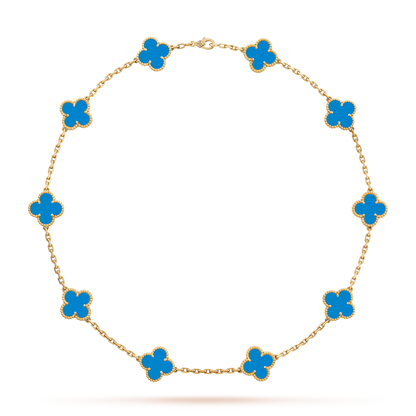 CLOVER 10 MOTIFS BLUE AGATE NECKLACE