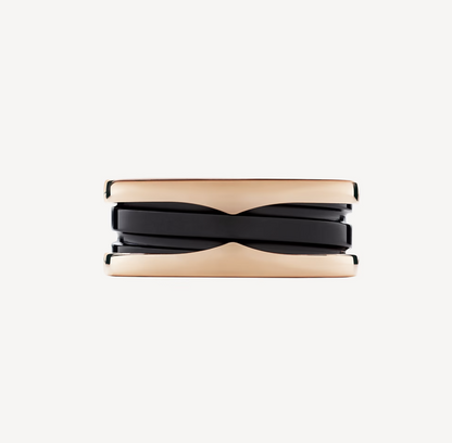 DIANA ZERO 1 TWO-BAND LOOPS AND BLACK CERAMIC PINK GOLD RING