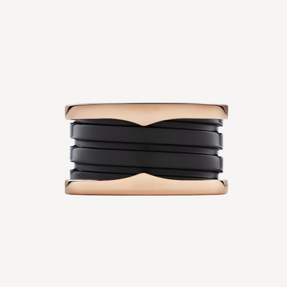 DIANA ZERO 1 FOUR-BAND LOOPS AND BLACK CERAMIC SPIRAL PINK GOLD RING