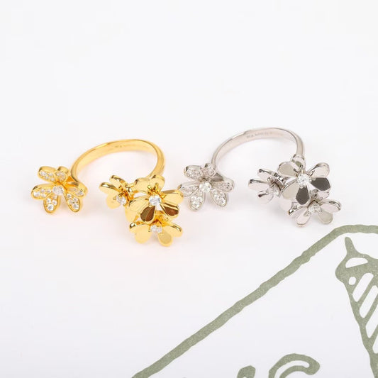 DIANA FLOWER RING SILVER GOLD DIAMOND OPENED