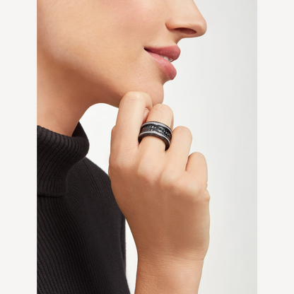 DIANA ZERO 1 ROCK FOUR-BAND BLACK CERAMIC WITH STUDDED SPIRAL AND PAVED DIAMONDS RING