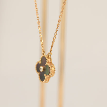 DIANA CLOVER 15MM DIAMOND AND MOTHER-OF-GREY NECKLACE