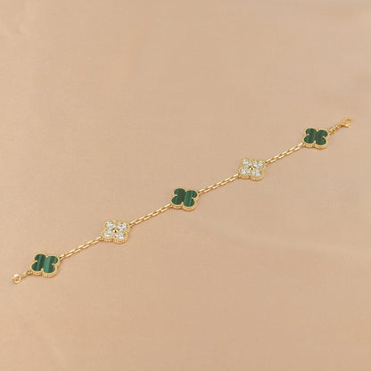 CLOVER  5 MOTIF MALACHITE DIAMOND BRACELET