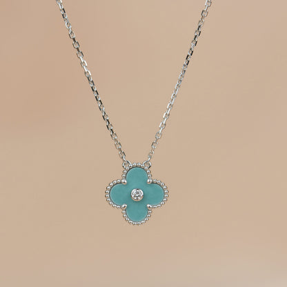 DIANA CLOVER 15MM DIAMOND SVRES PORCELAIN  NECKLACE SILVER