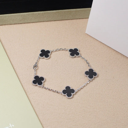 DIANA CLOVER 5 MOTIF ONYXS  BRACELET SILVER