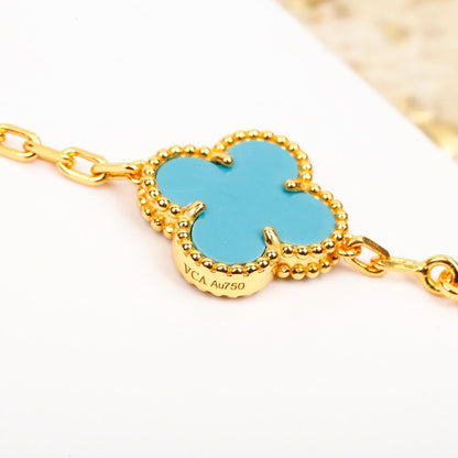 BRACELET DIANA CLOVER 5 MOTIF TURQUOISE DIAMANT OR