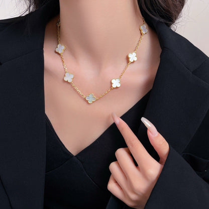DIANA CLOVER 10 MOTIFS WHITE MOTHER OF PEARL NECKLACE