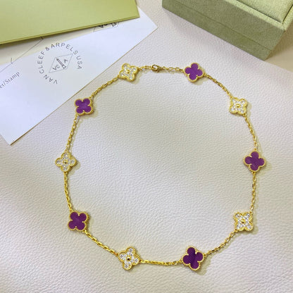 CLOVER 10 MOTIFS  PURPLE VIOLET DIAMOND NECKLACE